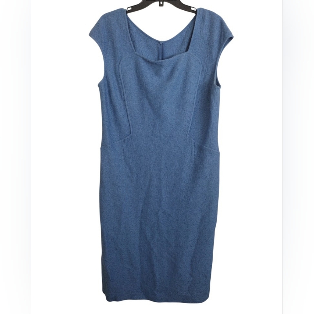 St. John Blue Cap-Sleeve Wool Rayon Sheath Dress Size 14